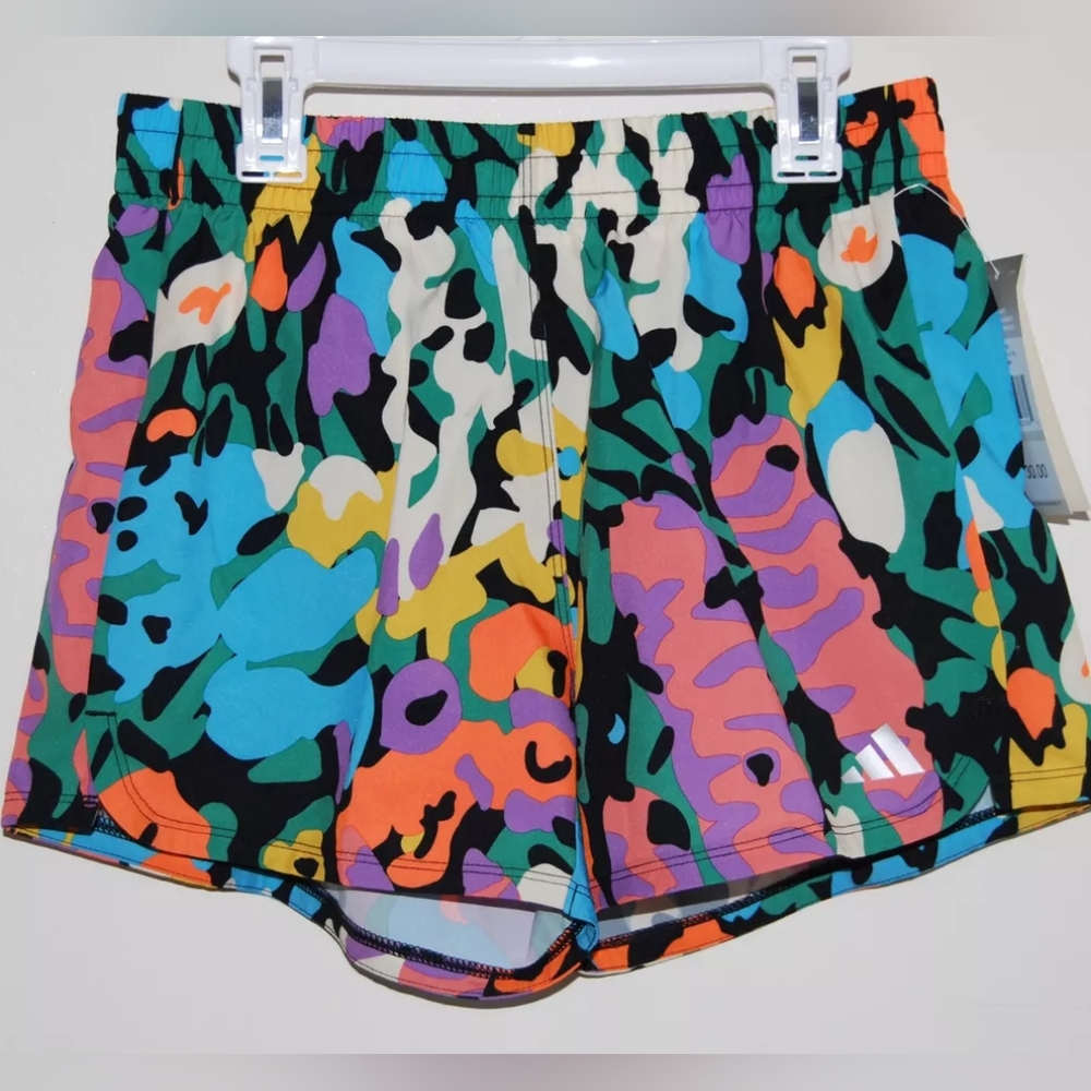 ADIDAS Girl Multicolor Black Floral Print Lined Athletic Shorts L NWT